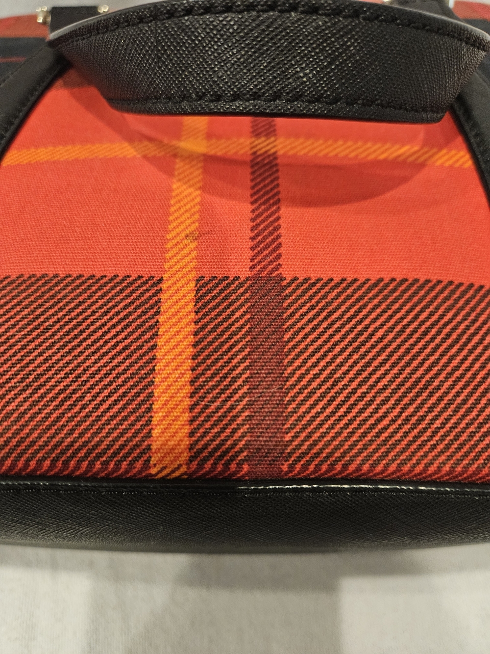 kate spade New York Newbury Lane Red Plaid Tote with Black Leather Trim Purse - Picture 12 of 16